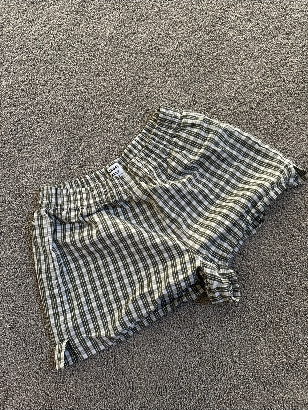 Sunday Best Green Plaid Elastic Waist Shorts